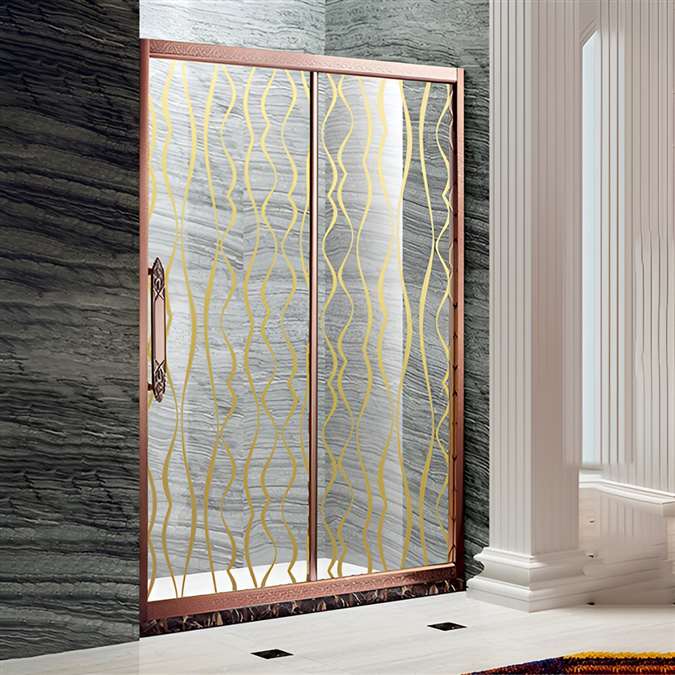 Designer Glass Aluminium Framed Rose Gold Finish Luxury Sliding Shower Door