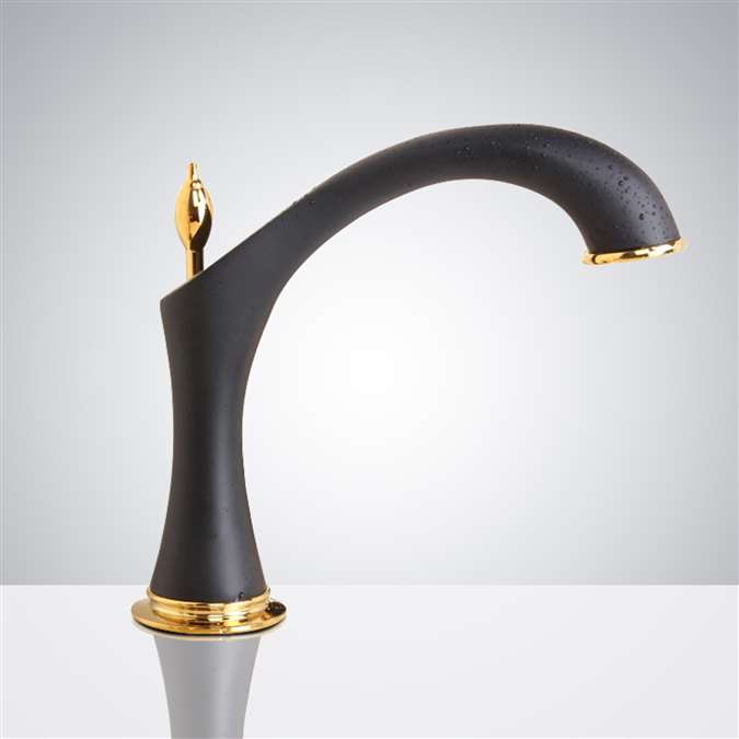 BathSelect Bishop Matte Black and Gold Commercial Automatic Touchless Sensor Faucet