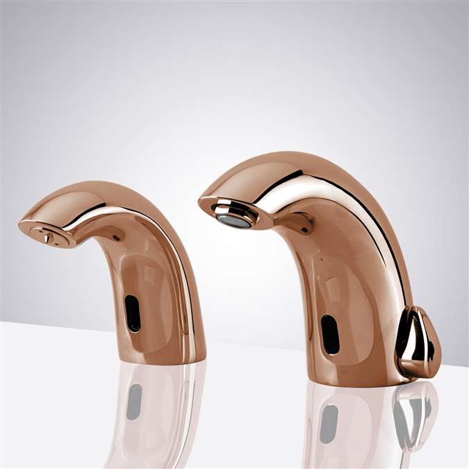 Commercial Automatic Temperature Control Thermostatic Rose Gold Sensor Faucet with Soap Dispenser