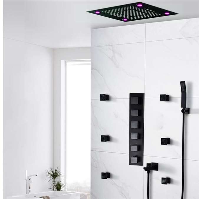 Recessed/ Ceiling Flushed Showerhead Lima Multi Color Water Powered Led Shower with Adjustable Body Jets and Mixer