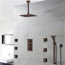 Soma Oil Rubbed Bronze Finish Thermostatic Shower Set Rain Head Multifunction Handset & 6 Jets