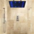 thermostatic shower system in brushed nickel finish