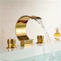 Wella Deck Mount Waterfall Sink Faucet Gold Finish