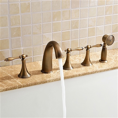 Verde Classical Antique Soild Brass Bathroom Tub Faucet With Handheld Shower