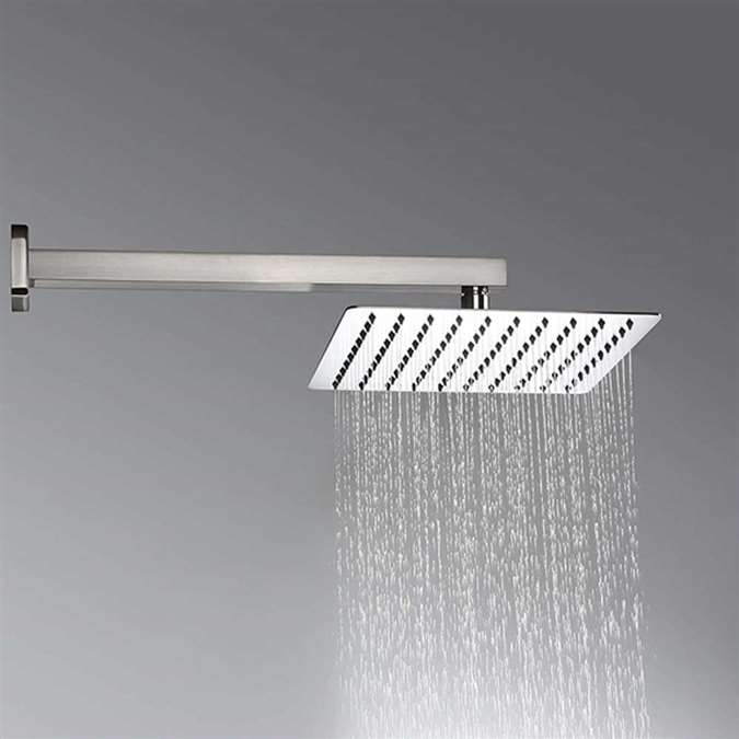 Nickel Brushed 12"Ultrathin Shower Head Wall Mount Shower Faucet W/ Shower Arm