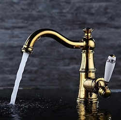 Gold Plate Bath Vessel Sink Faucet Single Ceramic Handle Deck Mount Mixer Tap