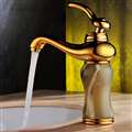 Luxury Gold Plated Jade Bathroom Vessel Sink Faucet Single Handle Mixer Tap