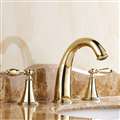 Gold Finish Widespread 3 Holes Sink Mixer Tap Double Knobs Bath Sink Faucet