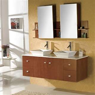 FontanaShowers Contemporary Double Vanity Set With Deck Mount Ceramic Sink