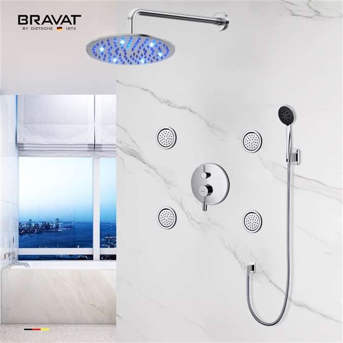 Hostelry Bravat Bathroom LED Shower Set With Body Jets and Bravat Mixer