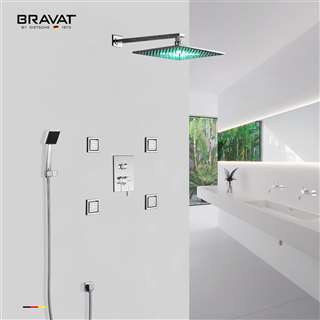 Bravat Bathroom LED Shower Set With 4 Body Jets and Bravat Mixer