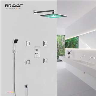 Hostelry Bravat Bathroom LED Shower Set With 4 Body Jets and Bravat Mixer