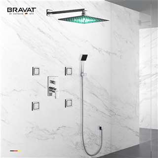 Hostelry Bravat Altona Bathroom LED Shower Set With Body Jets and Bravat Mixer