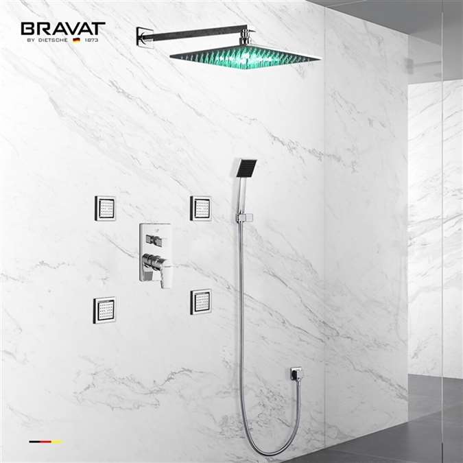 Hostelry Bravat Altona Bathroom LED Shower Set With Body Jets and Bravat Mixer