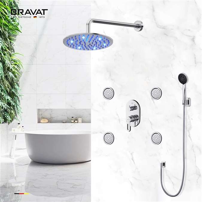 Hostelry Bravat Bathroom LED Shower Set With Body Jets and Bravat Mixer