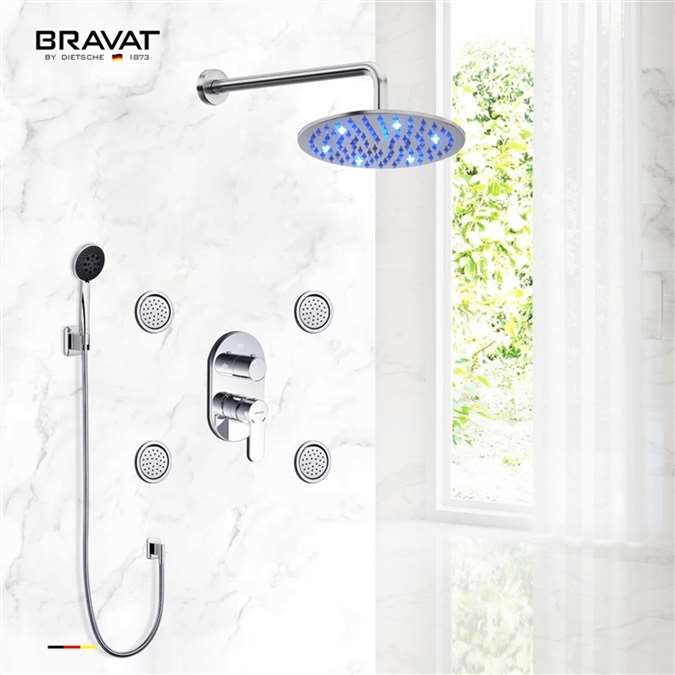 Hostelry Bravat Bathroom LED Shower Set With Body Jets and Bravat Mixer