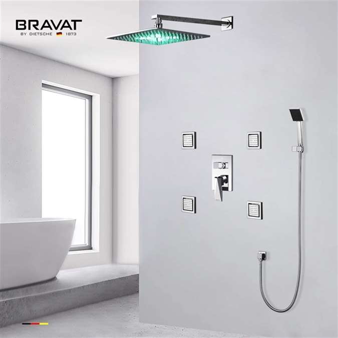 Hostelry Bravat Bathroom LED Shower Set With Body Jets and Bravat Mixer